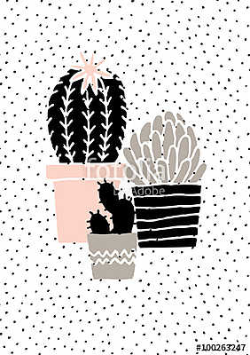 Hand Drawn Cactus Poster (keretezett kép) - vászonkép, falikép otthonra és irodába