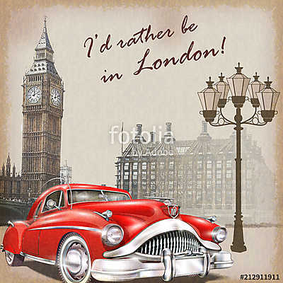 London retro poster. (vászonkép óra) - vászonkép, falikép otthonra és irodába