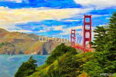 San Francisco Golden Gate híd festészet (többrészes kép) - vászonkép, falikép otthonra és irodába