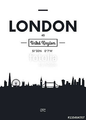 Poszter város skyline London, sík stílusú vektoros illusztráció (többrészes kép) - vászonkép, falikép otthonra és irodába