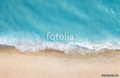 Beach and waves from top view. Aerial view of luxury resting at sunny day. Summer seascape from air. Top view from drone. Travel (fotótapéta) - vászonkép, falikép otthonra és irodába