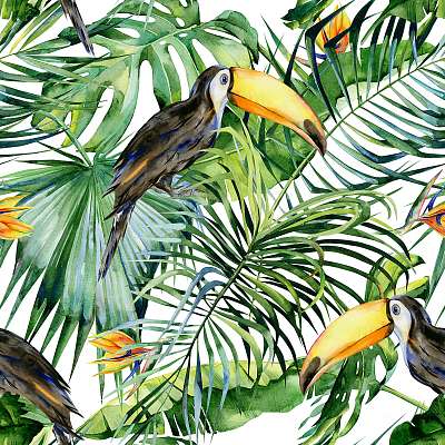 Toucan madár pálmákkal (fotótapéta) - vászonkép, falikép otthonra és irodába
