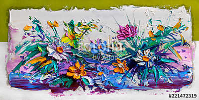Absztrakt színes mesebeli virágok (olajfestmény reprodukció) (poszter) - vászonkép, falikép otthonra és irodába