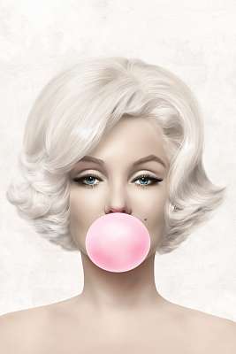 Marilyn Monroe rózsaszín rágógumit fúj, színes (2:3 arány) (bögre) - vászonkép, falikép otthonra és irodába