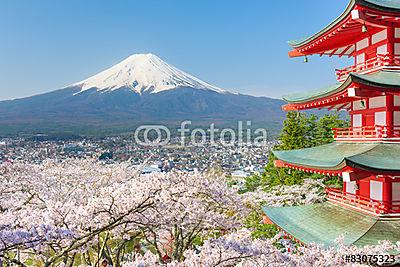 A piros pagoda a Mt. Fuji a háttérben (fotótapéta) - vászonkép, falikép otthonra és irodába