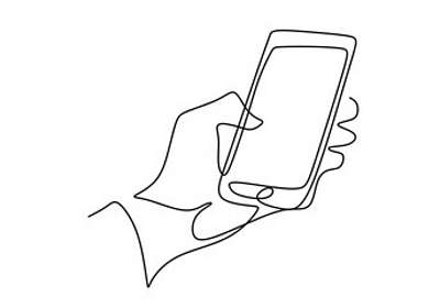 Mobiltelefon a kézben (vonalrajz, line art) (többrészes kép) - vászonkép, falikép otthonra és irodába