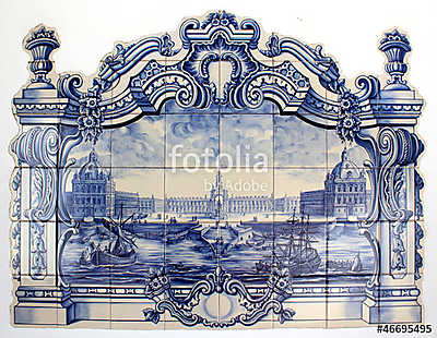 Azulejo Portugál tradicionális csempe (vászonkép óra) - vászonkép, falikép otthonra és irodába