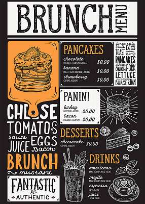 Brunch restaurant menu. Vector food flyer for bar and cafe. Desi (keretezett kép) - vászonkép, falikép otthonra és irodába
