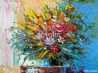 Virágcsokor rózsákkal (olajfestmény reprodukció) (bögre) - vászonkép, falikép otthonra és irodába