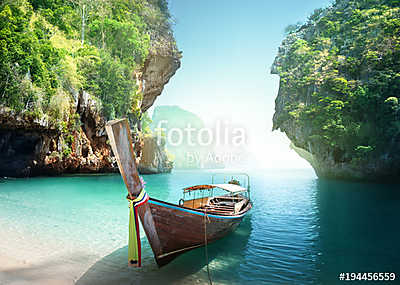 boat on the beach , Krabi province, Thailand (többrészes kép) - vászonkép, falikép otthonra és irodába