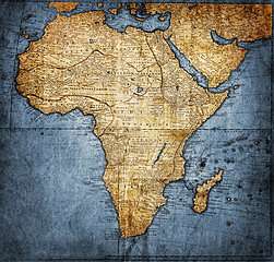 Antik Afrika-térkép kék óceánokkal (többrészes kép) - vászonkép, falikép otthonra és irodába