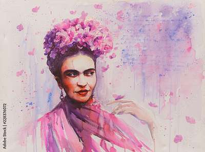 Frida Kahlo által inspirálva, akvarell stilusban (többrészes kép) - vászonkép, falikép otthonra és irodába