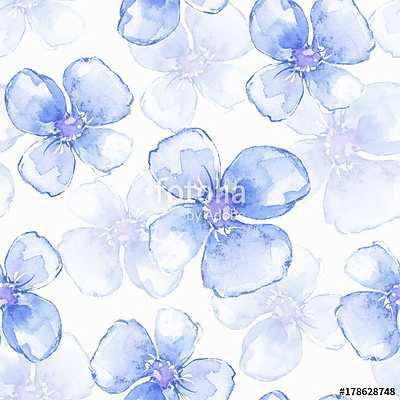 Floral seamless pattern 3. Watercolor background with blue flowe (fotótapéta) - vászonkép, falikép otthonra és irodába