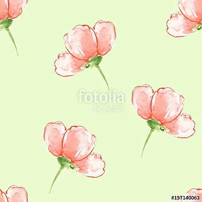Floral seamless pattern. Watercolor background with red flowers  (bögre) - vászonkép, falikép otthonra és irodába