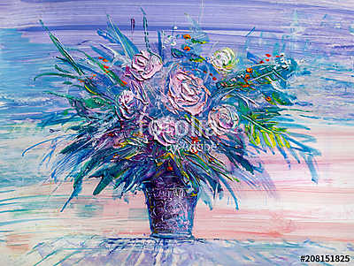Virágok absztrakt stílusban (olajfestmény reprodukció) (többrészes kép) - vászonkép, falikép otthonra és irodába