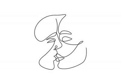 Csókolózó pár (vonalrajz, line art) (többrészes kép) - vászonkép, falikép otthonra és irodába