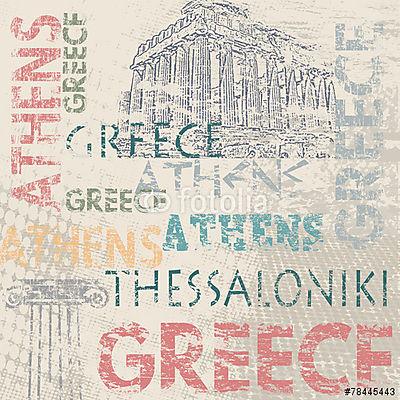 Tipográfiai plakáttervezés Görögországgal (bögre) - vászonkép, falikép otthonra és irodába