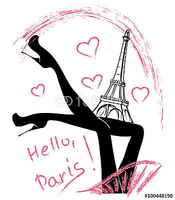 Hello, Párizs. Divat lány az Eiffel-torony közelében (vászonkép óra) - vászonkép, falikép otthonra és irodába