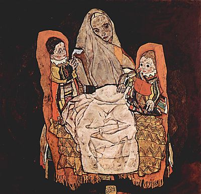 Anya két gyermekével (többrészes kép) - vászonkép, falikép otthonra és irodába