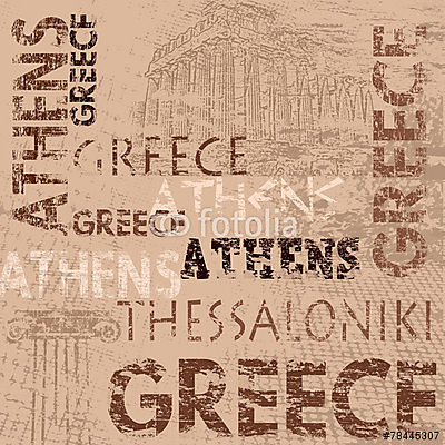 Tipográfiai plakáttervezés Görögországgal (keretezett kép) - vászonkép, falikép otthonra és irodába