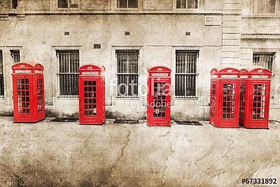 Nosztalgiás texturált kép a piros telefonos dobozokról Londonban (vászonkép óra) - vászonkép, falikép otthonra és irodába