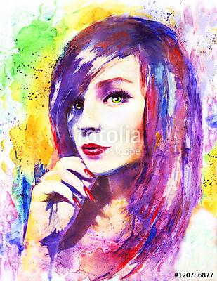 gyönyörű nő, akvarell festmény, színes (fotótapéta) - vászonkép, falikép otthonra és irodába