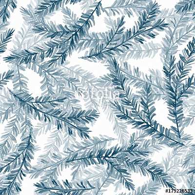 Watercolor seamless pattern with fir tree branches 2 (fotótapéta) - vászonkép, falikép otthonra és irodába