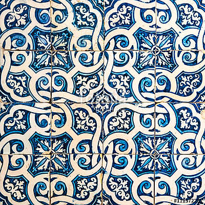 Azulejos, traditional Portuguese tiles (keretezett kép) - vászonkép, falikép otthonra és irodába