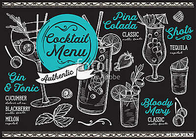 Cocktail bar menu. Vector drinks flyer for restaurant and cafe.  (poszter) - vászonkép, falikép otthonra és irodába