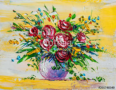 Rózsák gömb vázában (olajfestmény reprodukció) (keretezett kép) - vászonkép, falikép otthonra és irodába