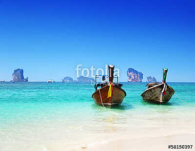 beach,  boats, Andaman Sea, Thailand (fotótapéta) - vászonkép, falikép otthonra és irodába