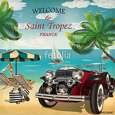 Welcome to Saint Tropez retro poster. (poszter) - vászonkép, falikép otthonra és irodába
