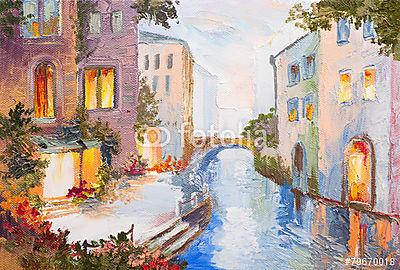 Olaszország, csatorna Velencében (olajfestmény reprodukció) (bögre) - vászonkép, falikép otthonra és irodába