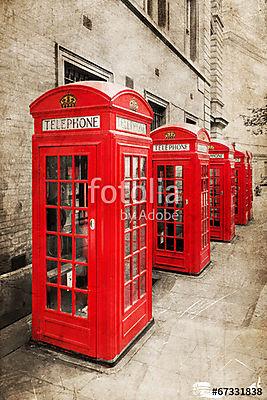London vörös telefonos fülkék antik textúrával (többrészes kép) - vászonkép, falikép otthonra és irodába