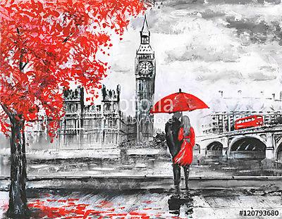Londoni séta piros esernyővel (fotótapéta) - vászonkép, falikép otthonra és irodába