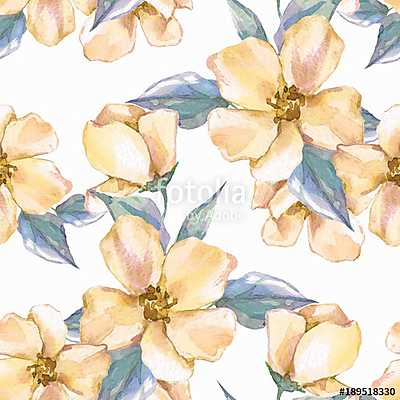 Floral seamless pattern. Watercolor background with yellow flowe (keretezett kép) - vászonkép, falikép otthonra és irodába