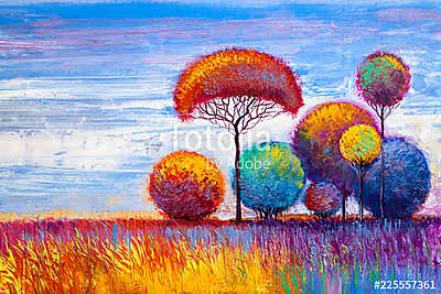 Absztrakt színes mesebeli fák (olajfestmény reprodukció) (bögre) - vászonkép, falikép otthonra és irodába