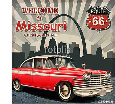 Welcome to Missouri retro poster (keretezett kép) - vászonkép, falikép otthonra és irodába