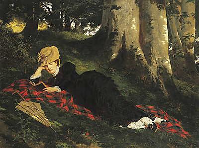 Olvasó nő erdőben (1875) (keretezett kép) - vászonkép, falikép otthonra és irodába