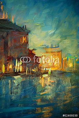 Éjszakai Velence (olajfestmény reprodukció) (fotótapéta) - vászonkép, falikép otthonra és irodába