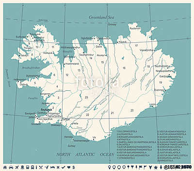 Izland térkép részletes (bögre) - vászonkép, falikép otthonra és irodába
