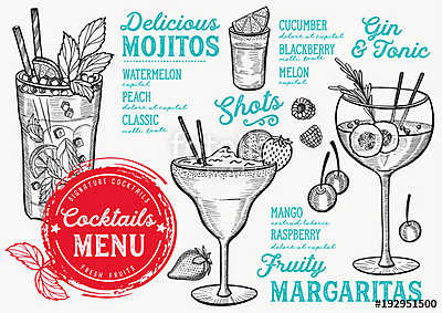 Cocktail bar menu. Vector drinks flyer for restaurant and cafe.  (keretezett kép) - vászonkép, falikép otthonra és irodába