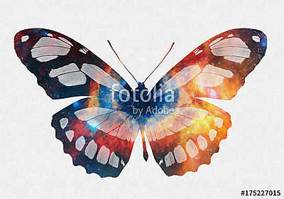 Watercolor Space Butterfly Art, Space Texture, Print Ready, Post (keretezett kép) - vászonkép, falikép otthonra és irodába