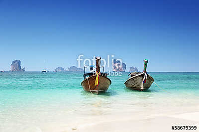beach,  boats, Andaman Sea, Thailand (többrészes kép) - vászonkép, falikép otthonra és irodába