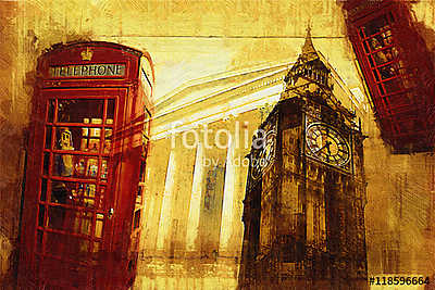 London oil art illustration (többrészes kép) - vászonkép, falikép otthonra és irodába