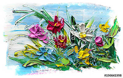 Absztrakt virágok kompozíciója (olajfestmény reprodukció) (keretezett kép) - vászonkép, falikép otthonra és irodába
