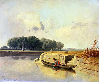 Tájkép folyóval és csónakkal (bögre) - vászonkép, falikép otthonra és irodába