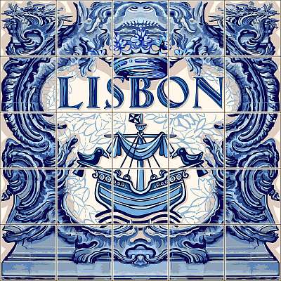Lisbon Ceramic Tile Vector Lisboa Souvenir (vászonkép óra) - vászonkép, falikép otthonra és irodába