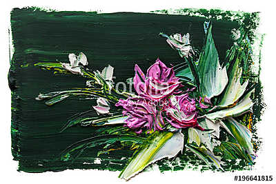 Absztrakt rózsaszín virág kompozíciója (olajfestmény reprodukció) (keretezett kép) - vászonkép, falikép otthonra és irodába