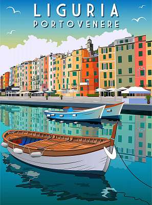 Utazás poszter - Liguria, Portovenere (többrészes kép) - vászonkép, falikép otthonra és irodába